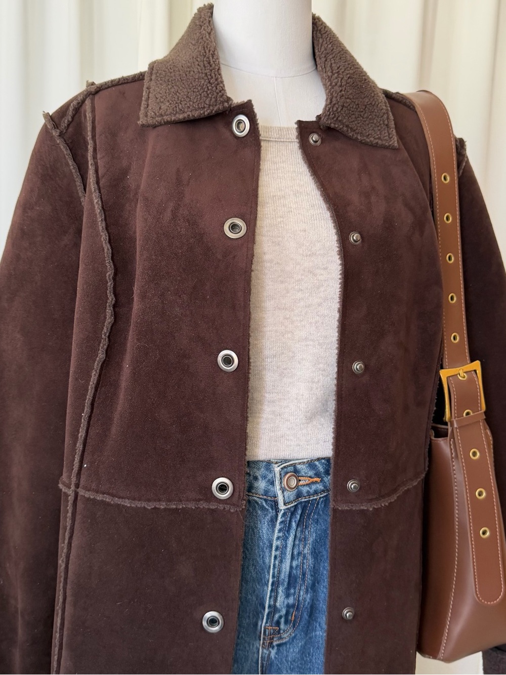 Valerie Stevens Brown Faux Suede & Faux Shearling Long Coat XL. - Picture 10 of 14